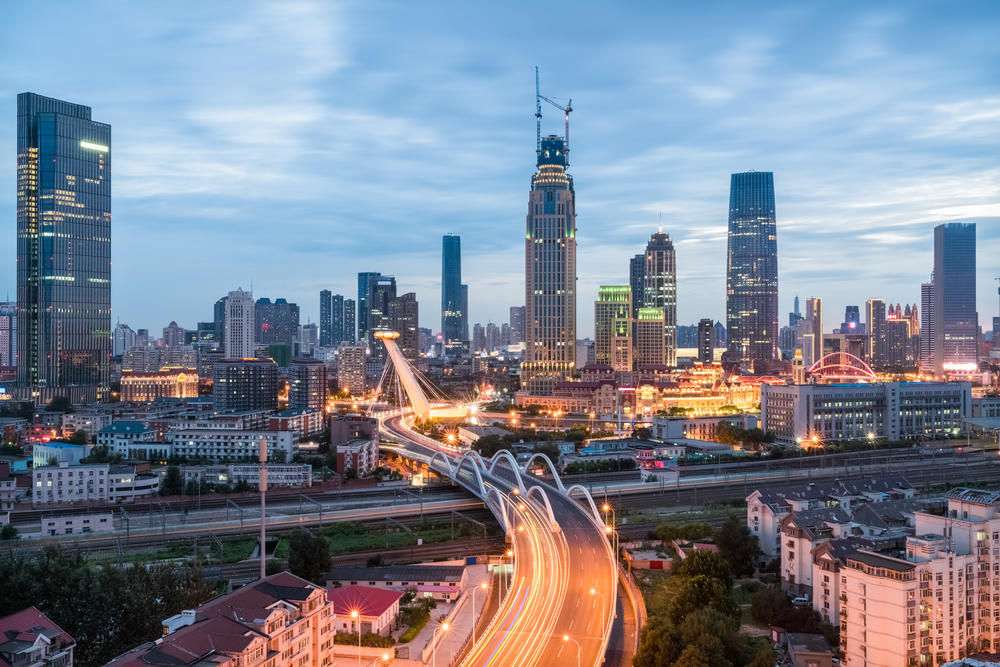 tianjin cityscape in nightfall