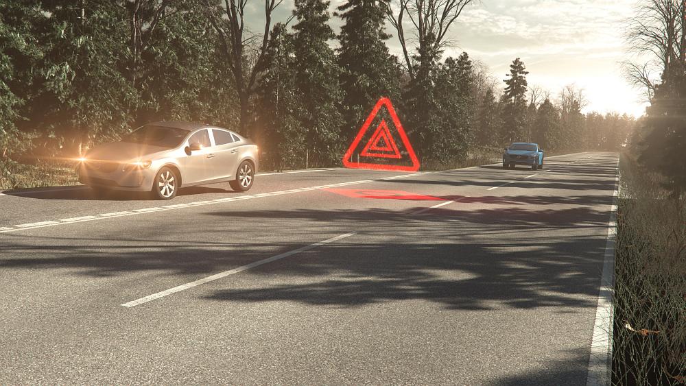 Hazard light alert, still from animation