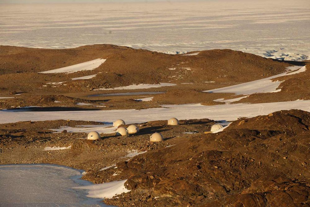 White Desert camp on the edge of the frozen lake