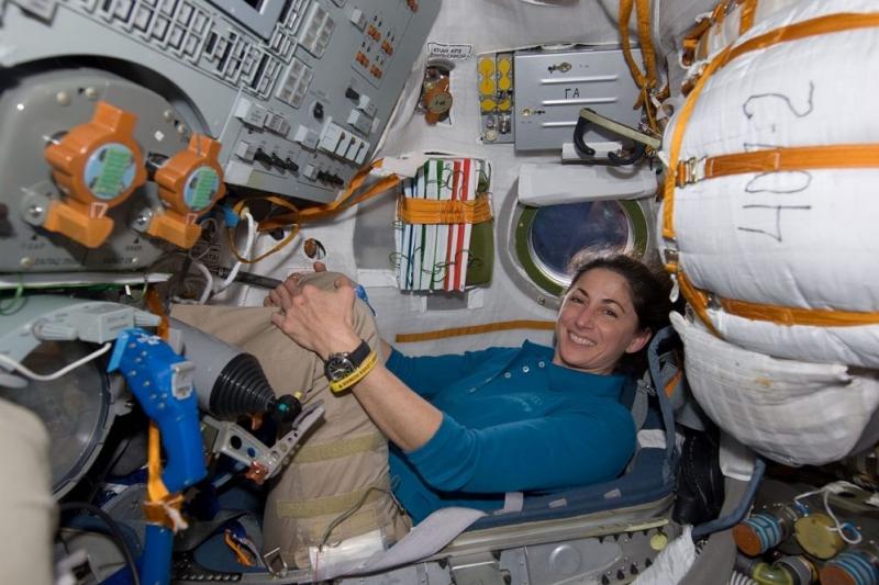 STS-133_Nicole_Stott_in_a_Soyuz_spacecraft