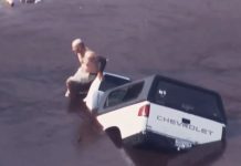 Pick-up afunda-se em buraco da estrada