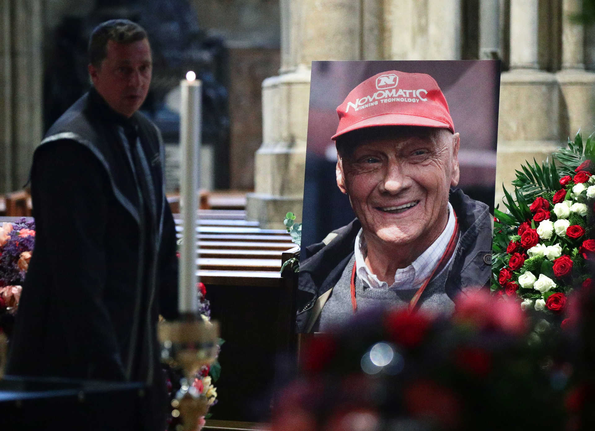 The coffin of Niki Lauda arrives at St Stephen’s cathedral in Vienna