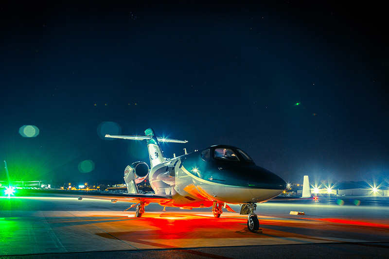 The HondaJet returns from a night-time function and reliability