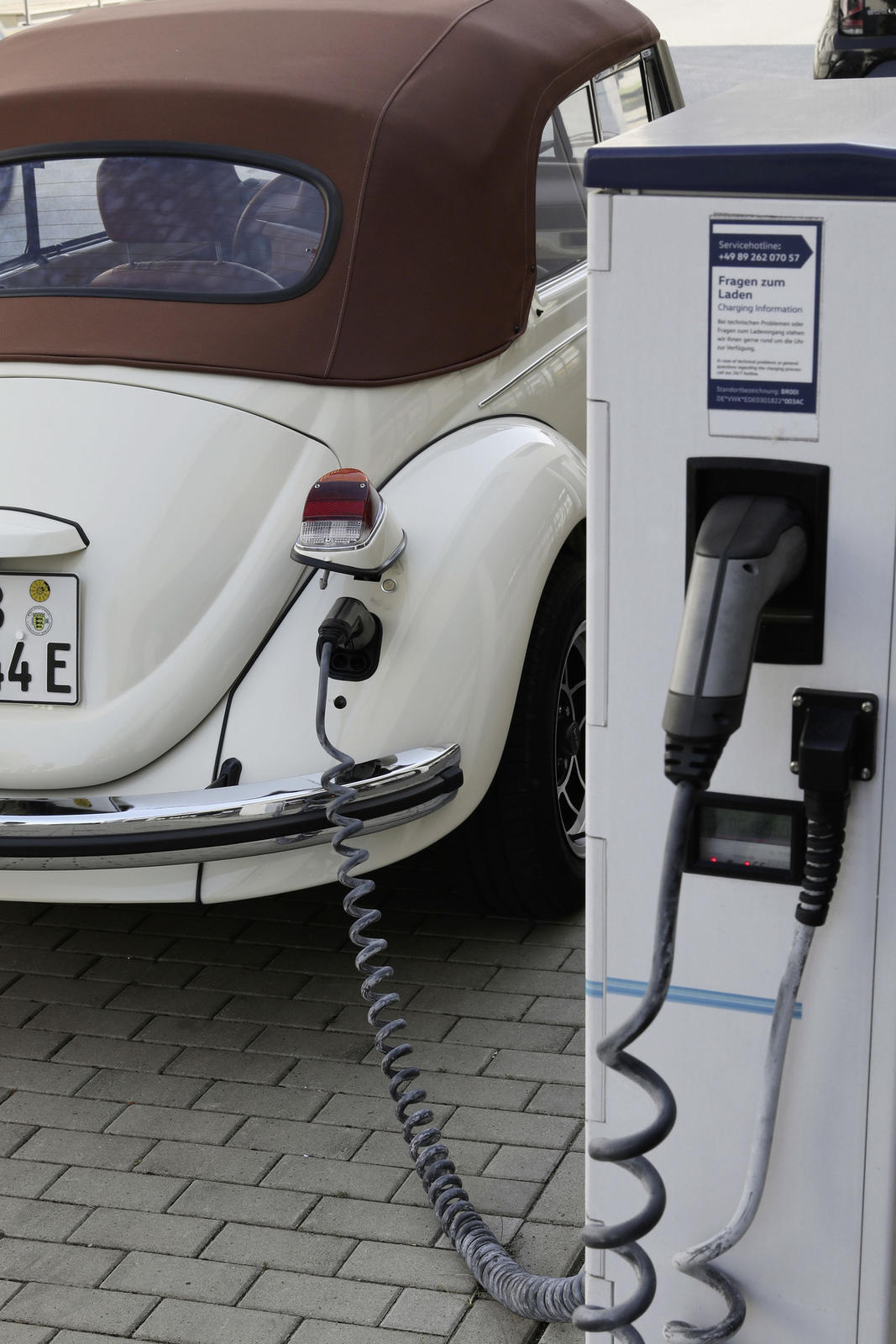 The e-Beetle is being charged