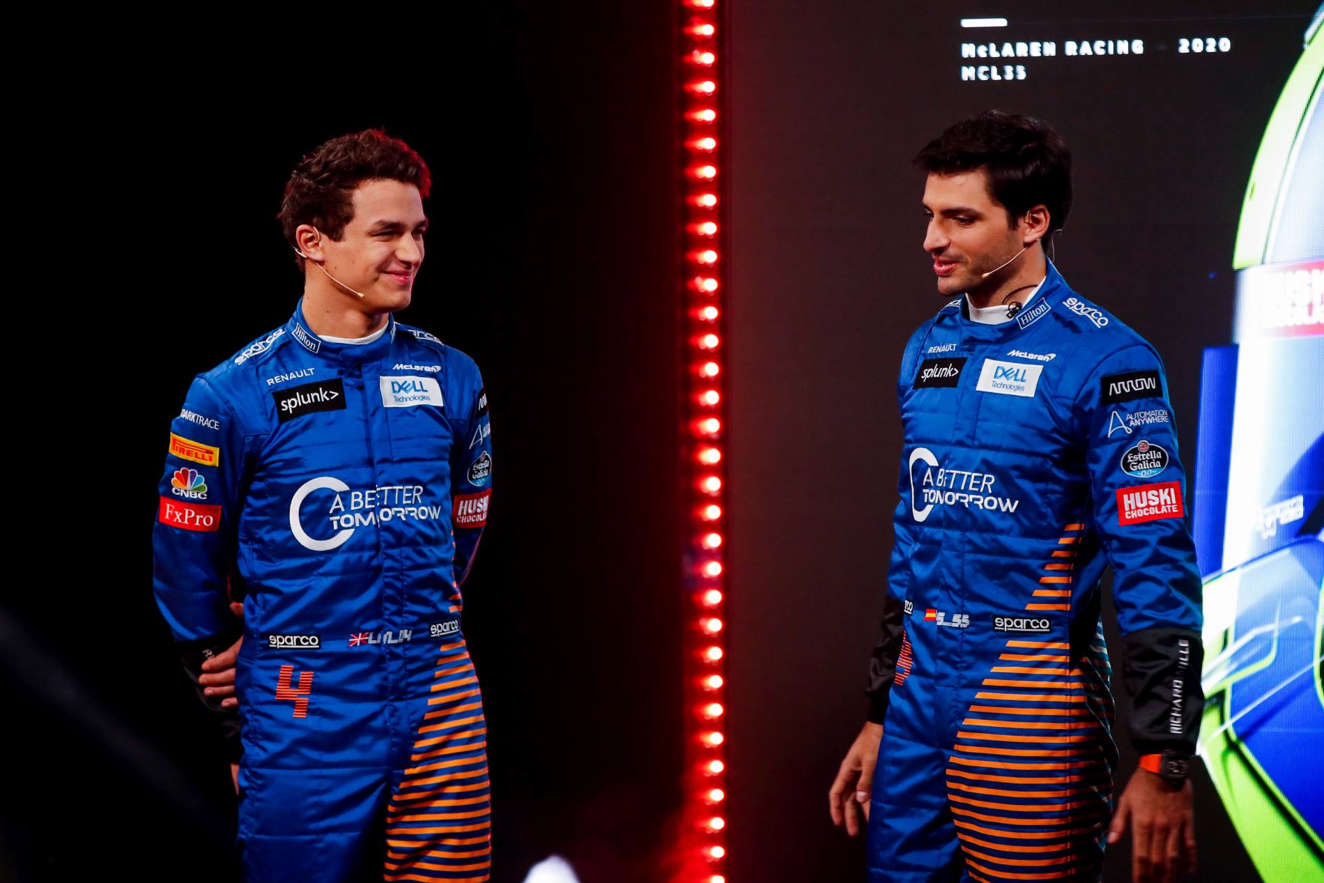 Lando Norris and Carlos Sainz at the MCL35 launch. 13 February 2020
