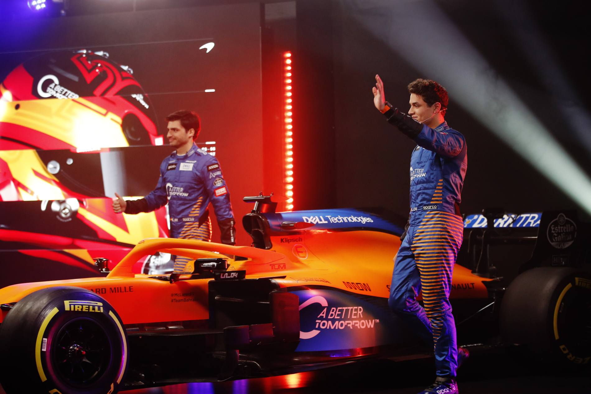 Lando Norris and Carlos Sainz at the MCL35 launch. 13 February 2020