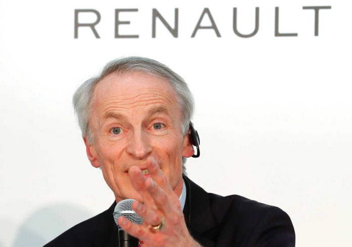 Renault Chairman Jean-Dominique Senard attends a joint news conference in Yokohama