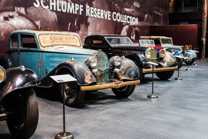 Schlumpf Reserve Colletion: original unrestored BUgattis from the “Shakespeare Collection” on display at the Mullin Automotive Museum in Oxnard, California