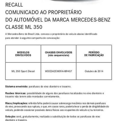 Mercedes-Benz faz ‘recall’ a um único veículo
